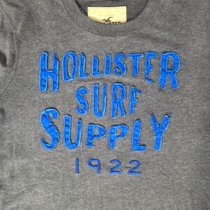 EUC HOLLISTER Charcoal Tee with Vibrant Blue Graphic, UNISEX L